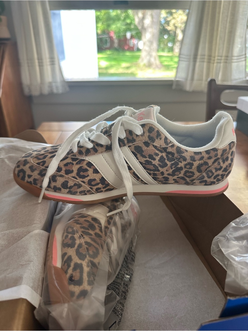 Keds Leopard Print Sneakers in Beige, Black and White with Pink Accent